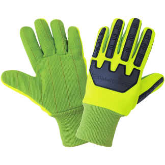 GGS C19GCPB - High-Visibility Cotton Corded Gloves with Impact Protection - Cut Level A2