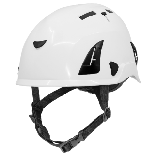 Bullhead Safety™ Head Protection White Type 2 Climbing Style Protective Helmet with Optional Venting, a Four-Point Chin Strap, and a Ratchet Suspension – HH-CH2