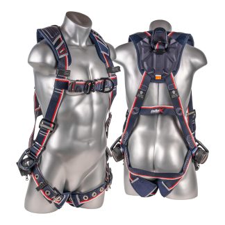 KStrong® EndurX™ 5-Point Full Body Harness, Abrasion Resistant Shoulder Pad, Deluxe Leg Pads, Enhanced Dorsal D-ring Plus™, Front D-ring, Side D-rings, Premium Adjusters, Trauma Relief Straps, QC Chest, TB Legs (SS), All Aluminum Hardware (ANSI)