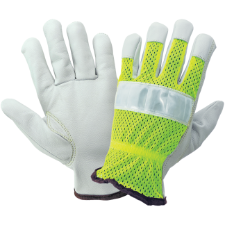 GGS 3100GHV - Hi-Vis Mesh Back Premium Goatskin Leather Palm Drivers Style Gloves