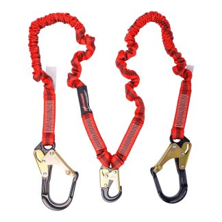 KStrong® 4.5 – 6 ft. Twin Leg 100% Tie-Off Elasticated Design Shock Absorbing Lanyard with (1) Aluminum Snap Hook and (2) Aluminum Rebar Hooks (ANSI) – UFL206234