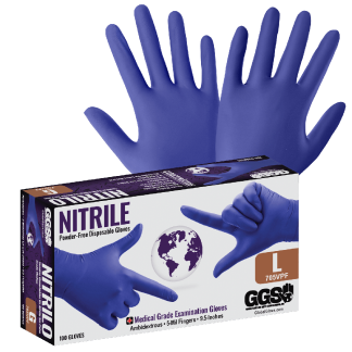 GGS 705VPF - Medical Grade Disposable Gloves - Powder Free, Violet Nitrile 5-Mil, Textured Fingers, Ambidexterous - FDA Compliant - CASE