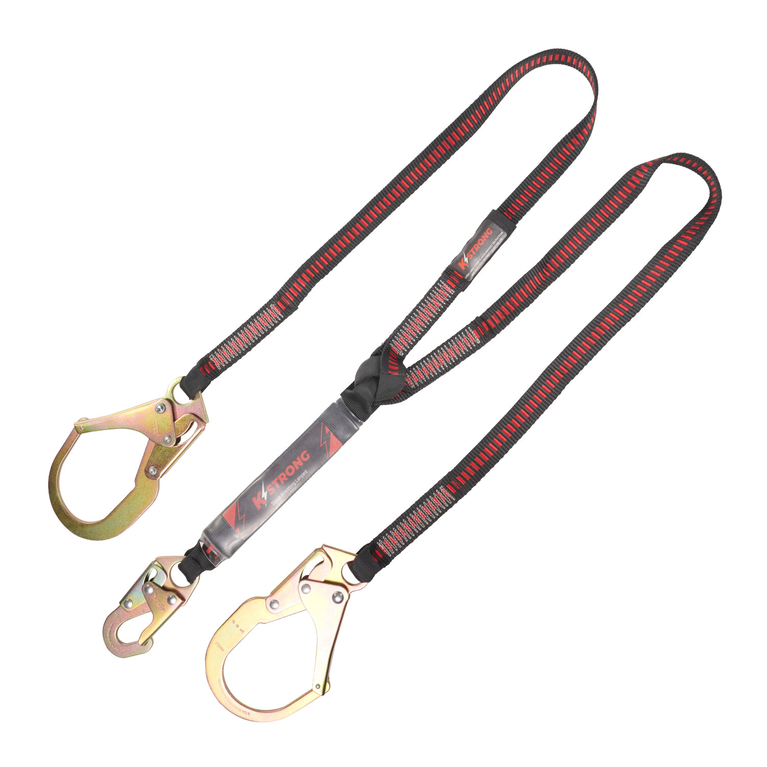 KStrong® 6 ft. Twin leg 100% tie-off Clear pack design shock absorbing lanyard with snap hook and rebar hooks